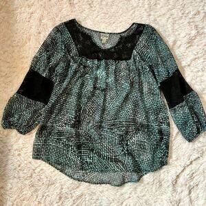 Como‎ Vintage Dark Boho Hippie Grunge Lace Bell Sleeve Fairy Grunge Sheer Blouse